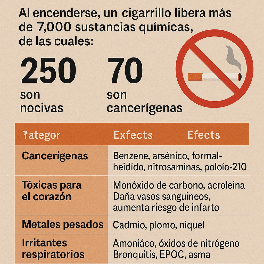 Cuantos compuestos nocivos a la salud contiene un cigarrillo al encenderse?