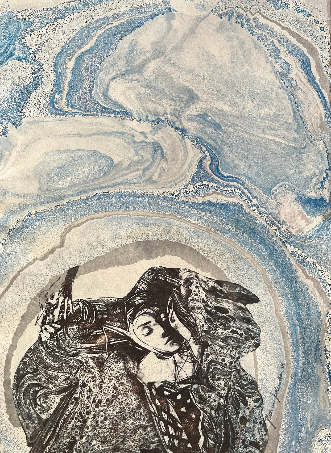 Relatos 2 - Suminagashi y transfer en papel de algodon - 30cm x 40cm - 2024