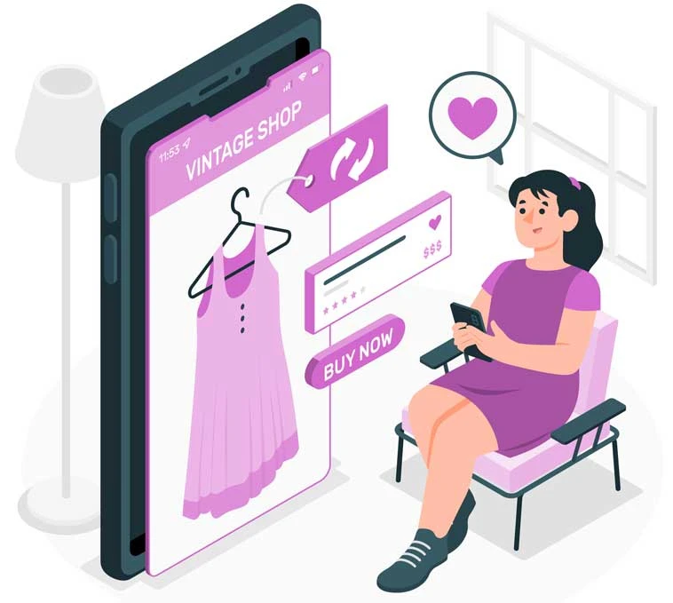 Chica comprando - tienda de pedidos