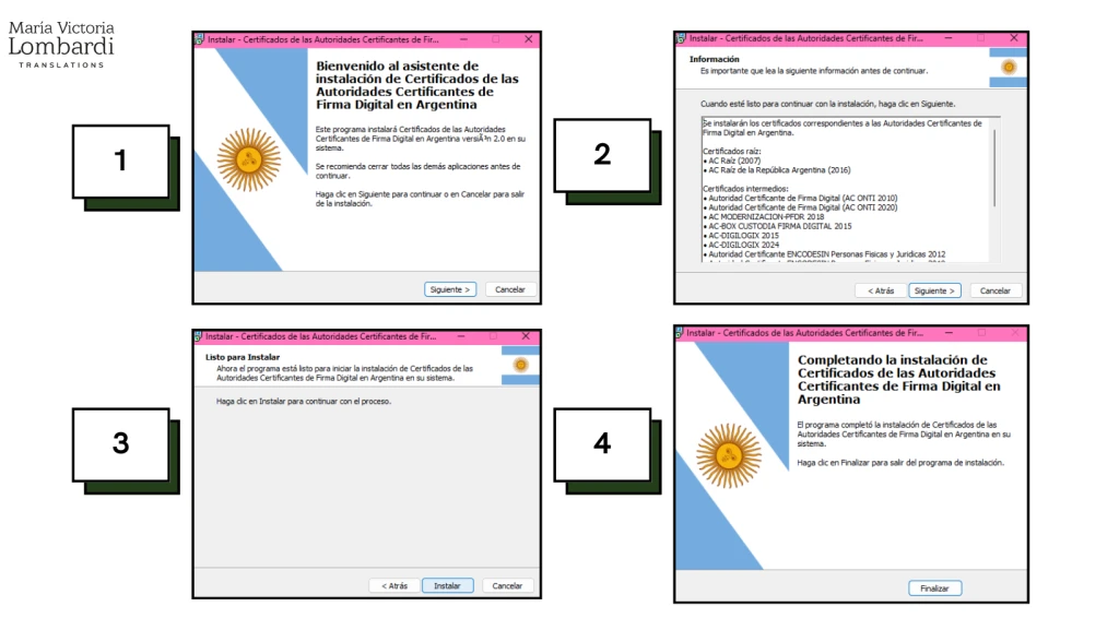 Infografía de pasos para instalar una cadena de certificados