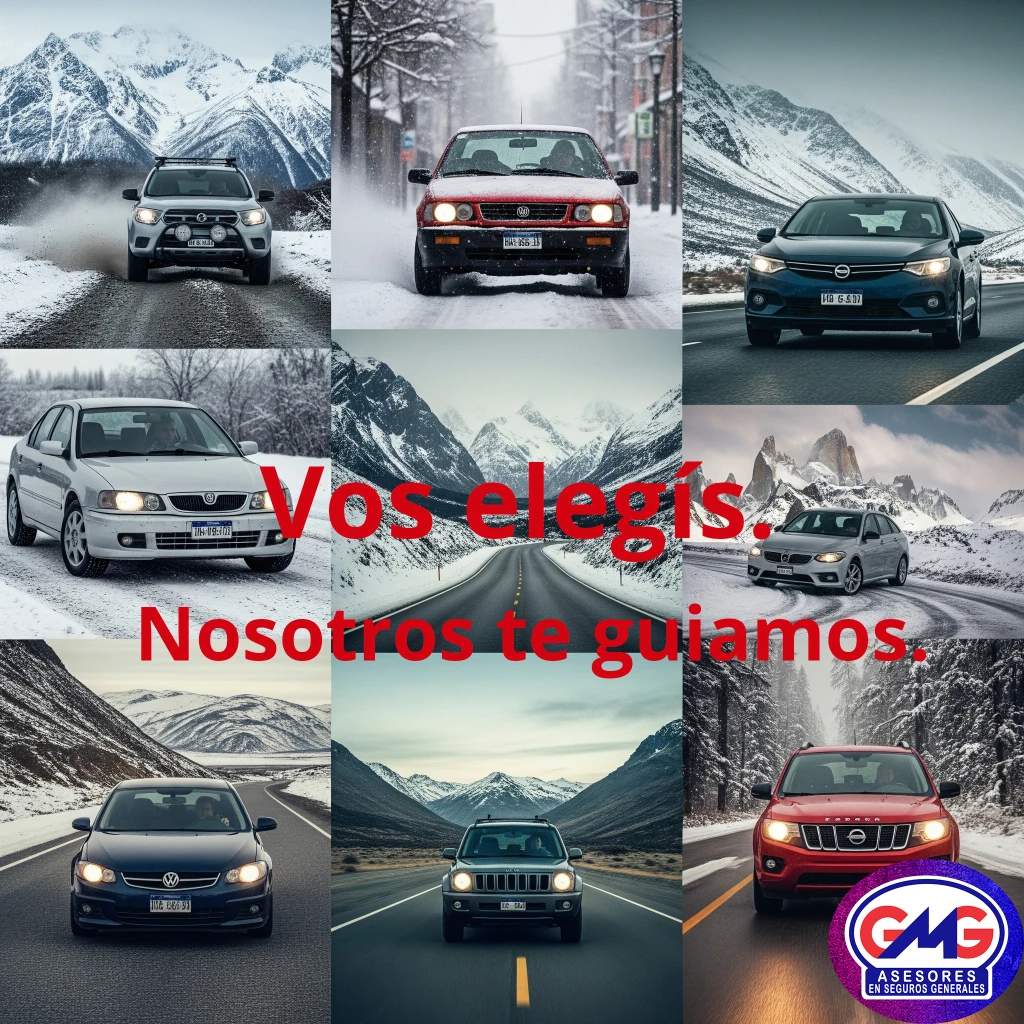 Distintos autos recorren paisajes invernales de la Patagonia. Cada conductor elige su camino, pero todos cuentan con el respaldo de GMG Asesores. Porque no importa qué manejes, lo importante es sentirte protegido.