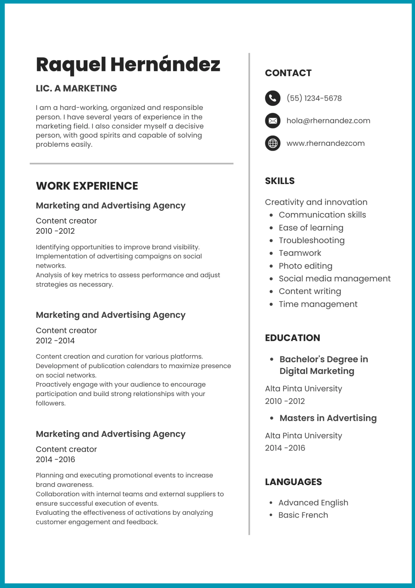 Ejemplo de Curriculum Viate CV