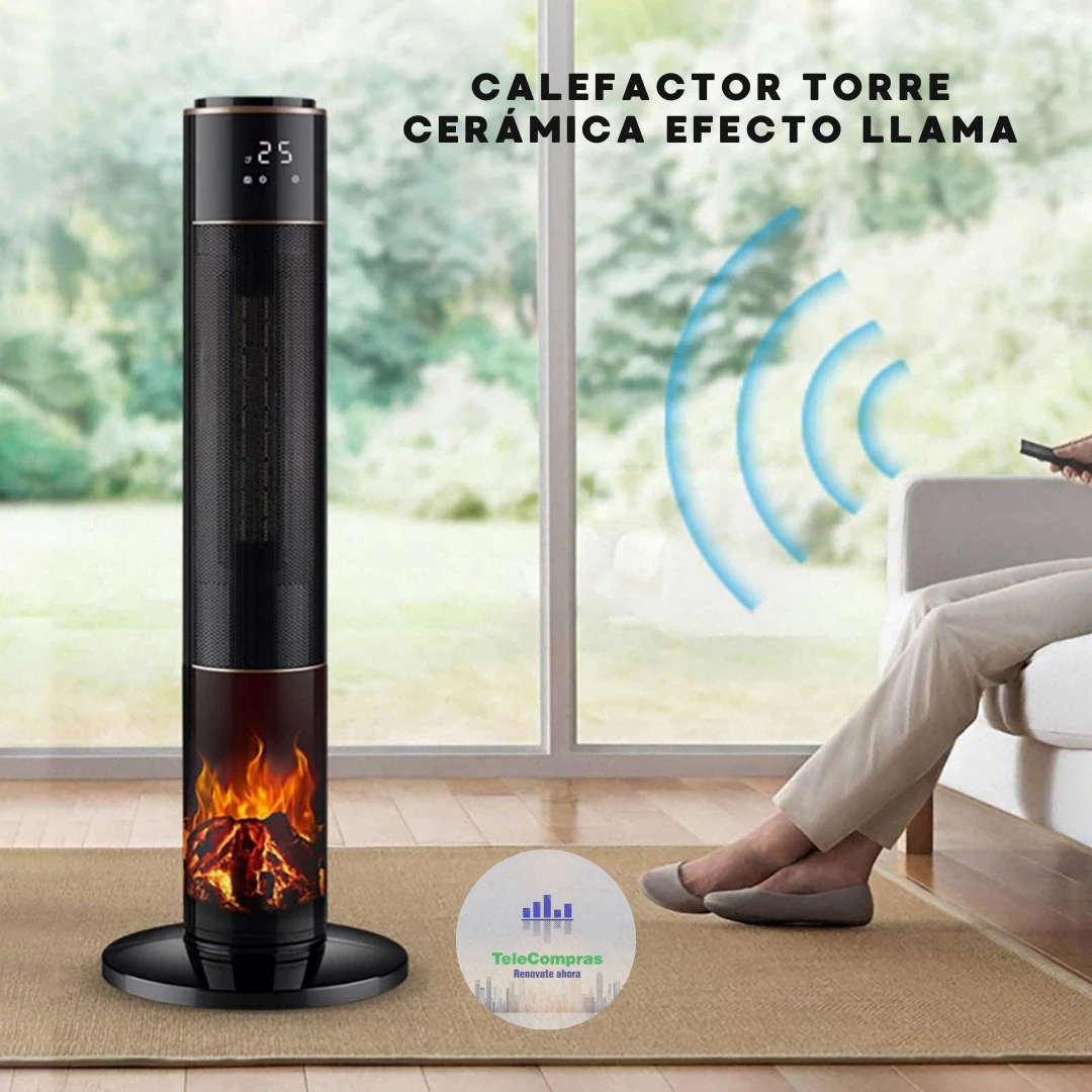 calefactor torre ceramica efecto llama