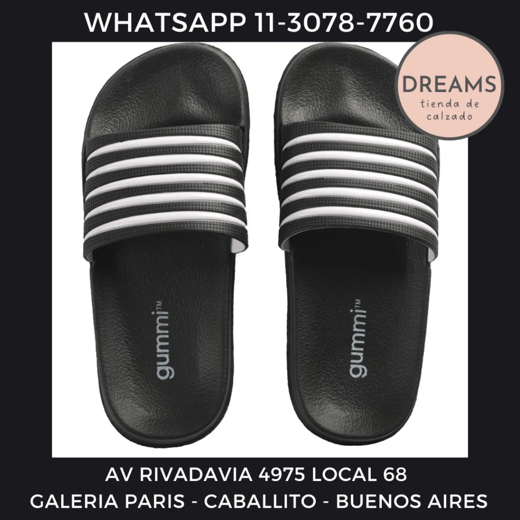 Ojotas chinela chancla faja Gummi dilette negro mujer varon Dreams Calzado Caballito Av Rivadavia 4975 local 68 Galeria paris Zapateria