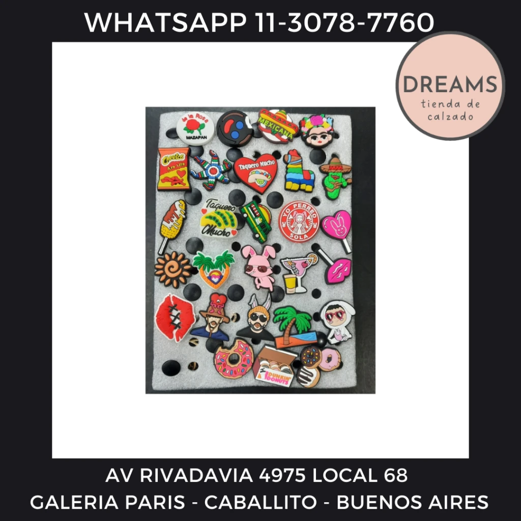 Pins premium para zuecos simil crocs surtidos Dreams Calzado Caballito Av Rivadavia 4975 local 68 Galeria paris Zapateria