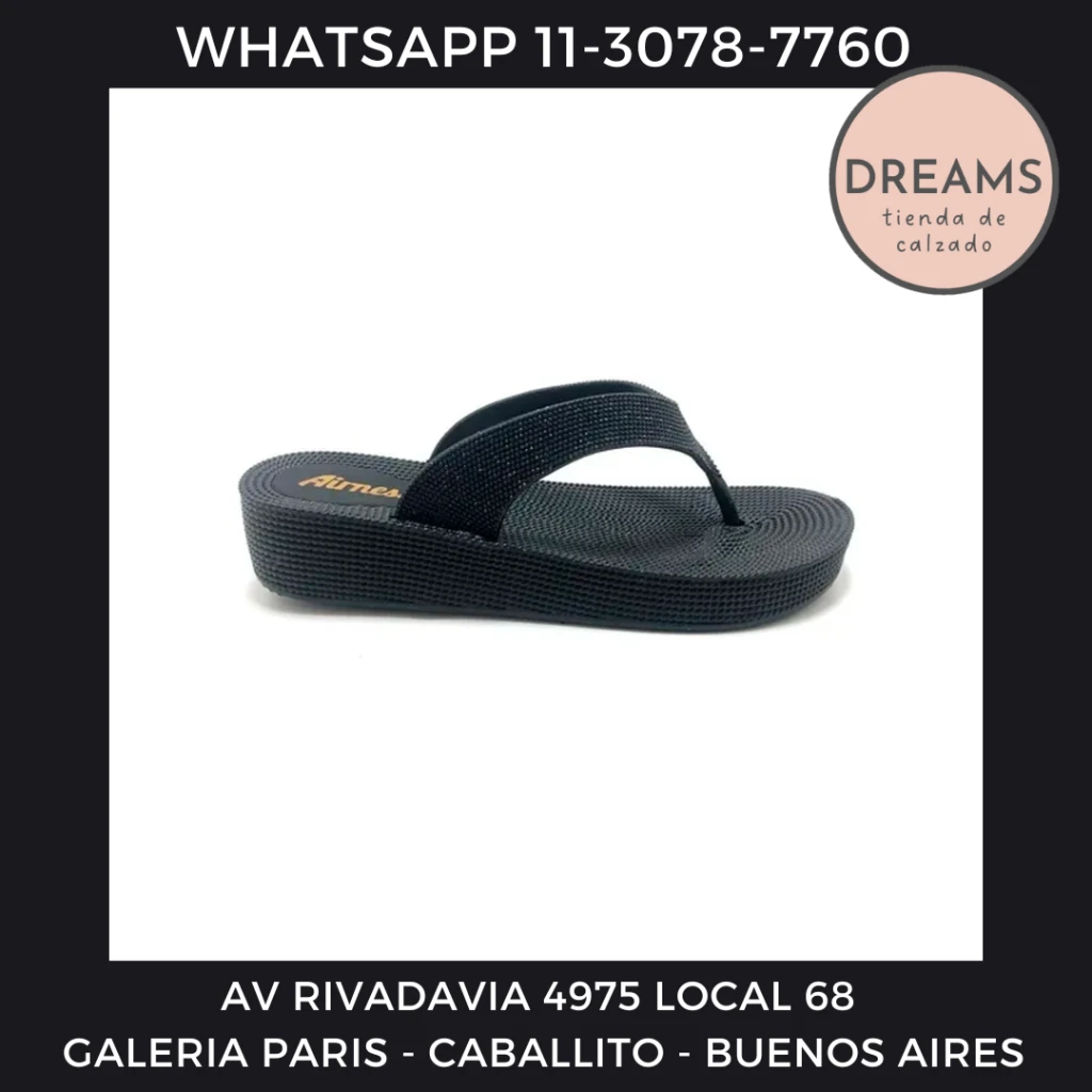 Ojotas para mujer plataforma Airness 1740 negro brillos Dreams Calzado Caballito Av Rivadavia 4975 local 68 Galeria Paris