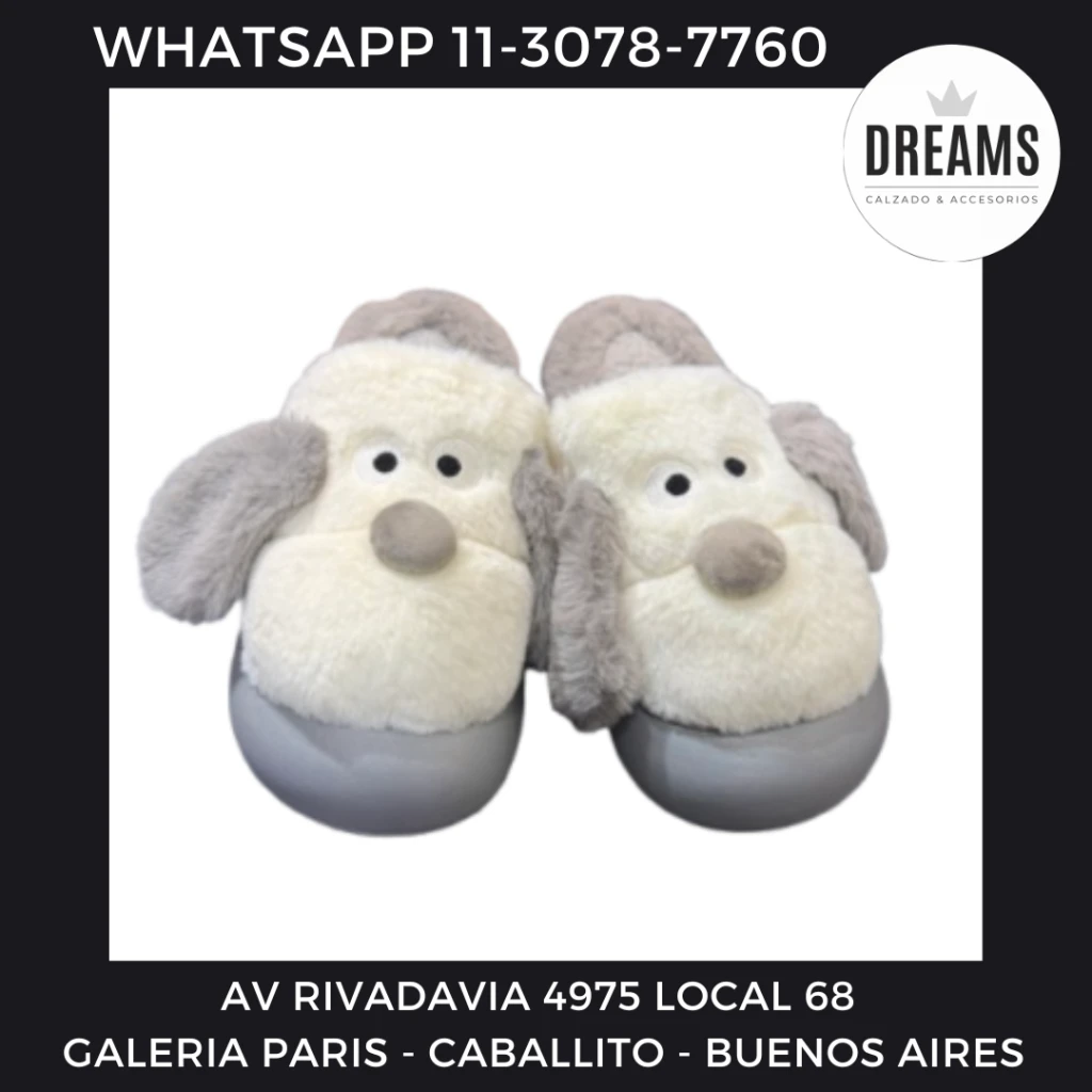 Pantuflas animales surtidos perro gris Dreams Calzado Caballito Av Rivadavia 4975 local 68 Galeria Paris