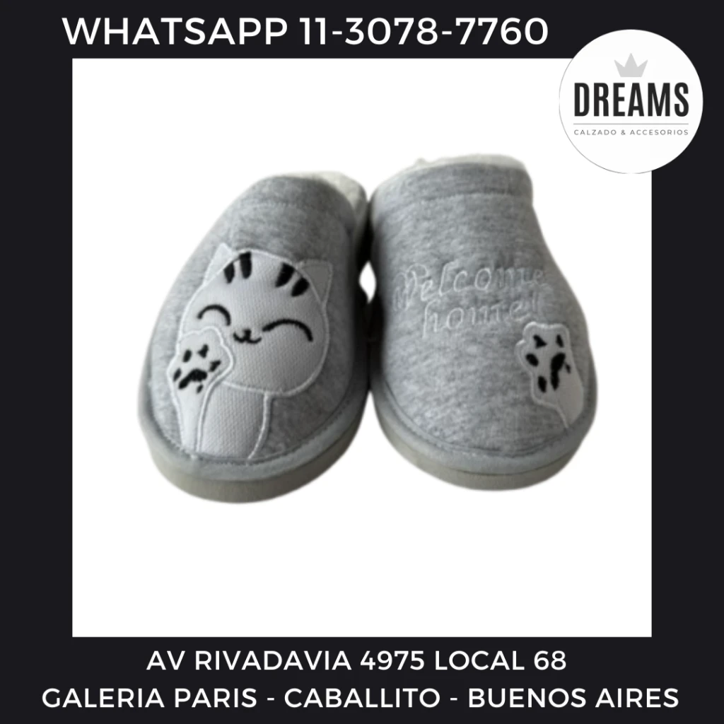 Pantuflas chinelas mujer gris claro gatito con piel Dreams Calzado Caballito Av Rivadavia 4975 local 68 Galeria Paris