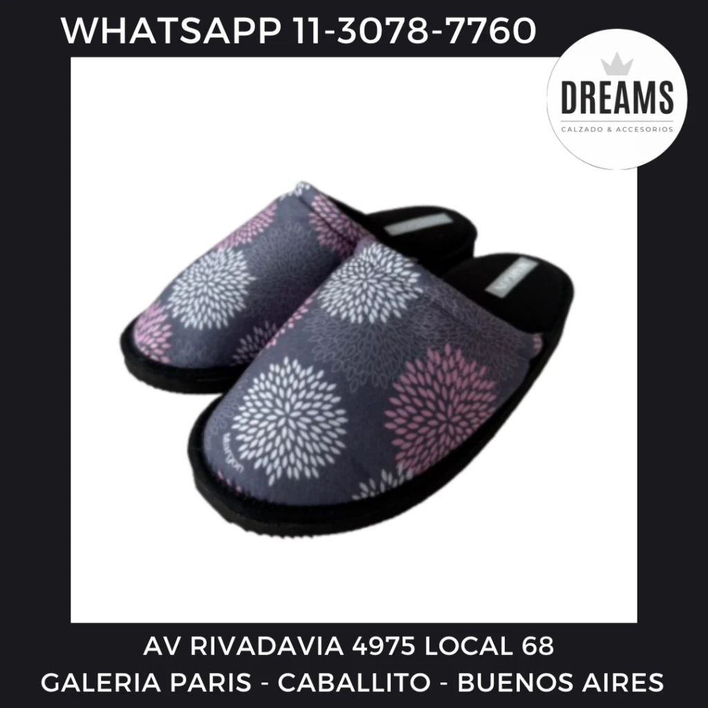 Pantuflas chinelas mujer gris pompones Dreams Calzado Caballito Av Rivadavia 4975 local 68 Galeria Paris