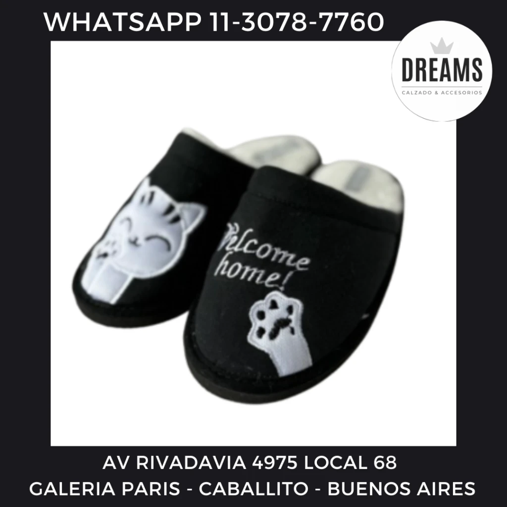 Pantuflas chinelas mujer negro gatito con piel Dreams Calzado Caballito Av Rivadavia 4975 local 68 Galeria Paris