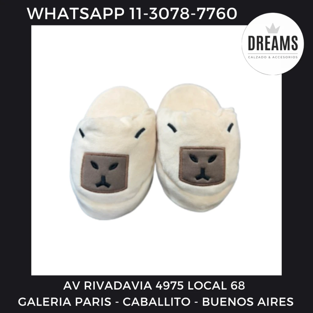 Pantuflas espumon bichos surtidos Capibara beige Dreams Calzado Caballito Av Rivadavia 4975 local 68 Galeria Paris