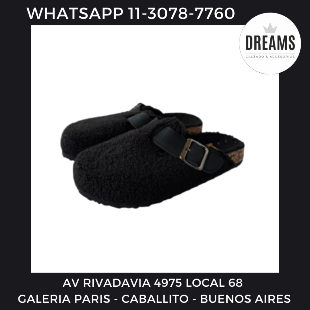 Zuecos con abrigo para mujer negro Siempre Reina Dreams Calzado Caballito Av Rivadavia 4975 local 68 Galeria Paris