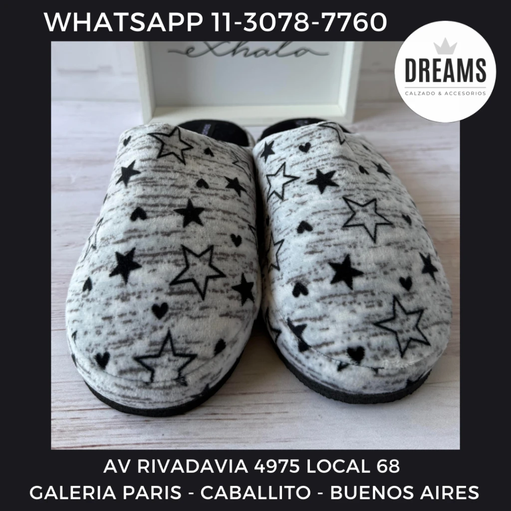 Pantuflas acolchadas mujer Solanas espumones estrellas gris Dreams Calzado Caballito Av Rivadavia 4975 local 68 Galeria Paris
