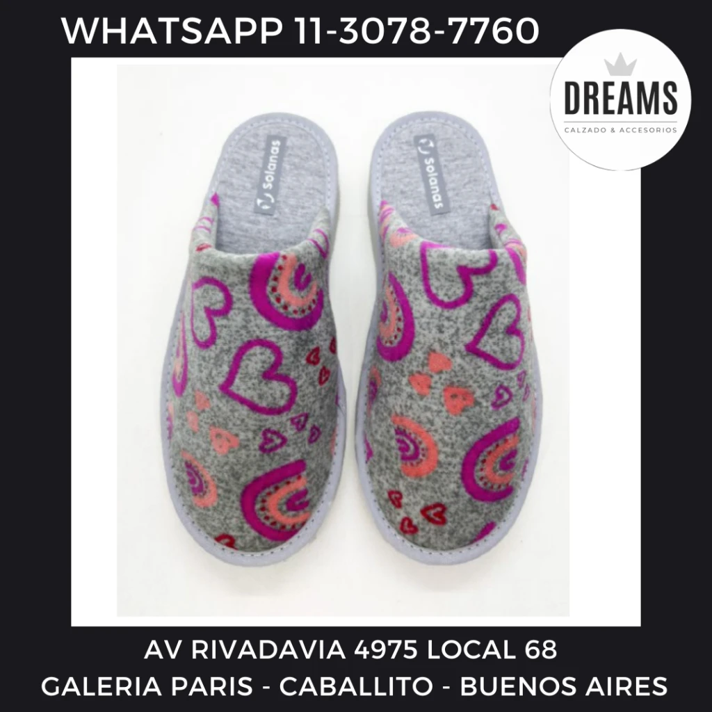 Pantuflas chinelas mujer plush solanas 202 punta cerrada gris estampado Dreams Calzado Caballito Av Rivadavia 4975 local 68 Galeria Paris.
