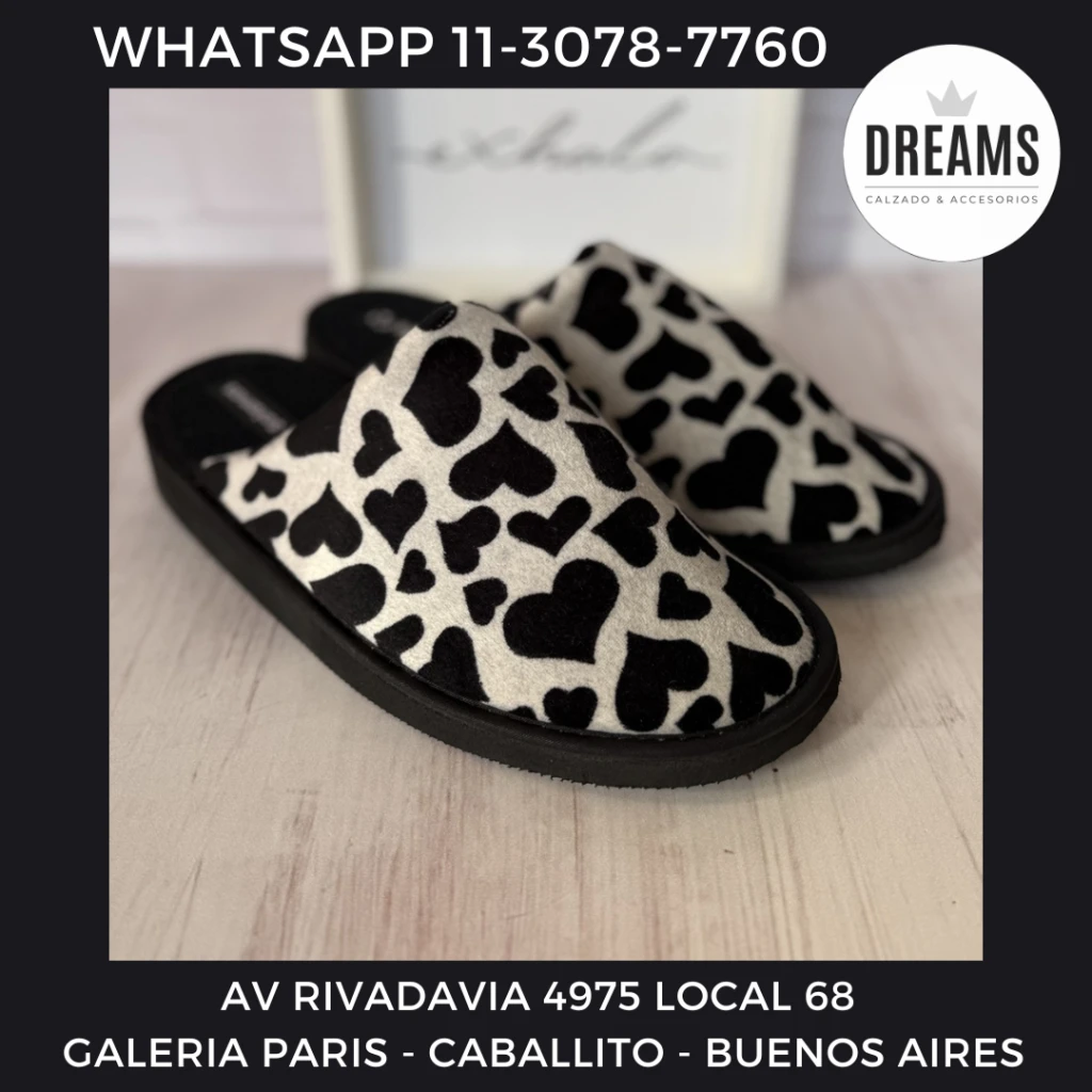 Pantuflas chinelas mujer plush solanas punta cerrada gris estampado corazones Dreams Calzado Caballito Av Rivadavia 4975 local 68 Galeria Paris